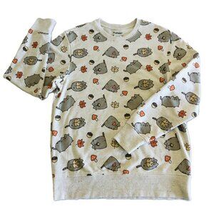 Pusheen Cat Sweatshirt Autumn Fall Theme Crewneck Size M Pullover All Over Print